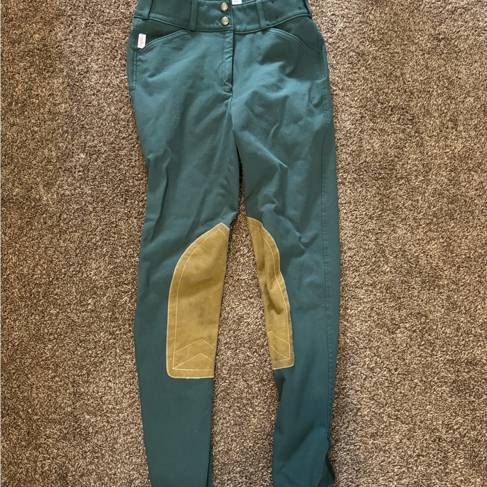 The Tailored Sportsman Green Riding Pants with Tan Patches